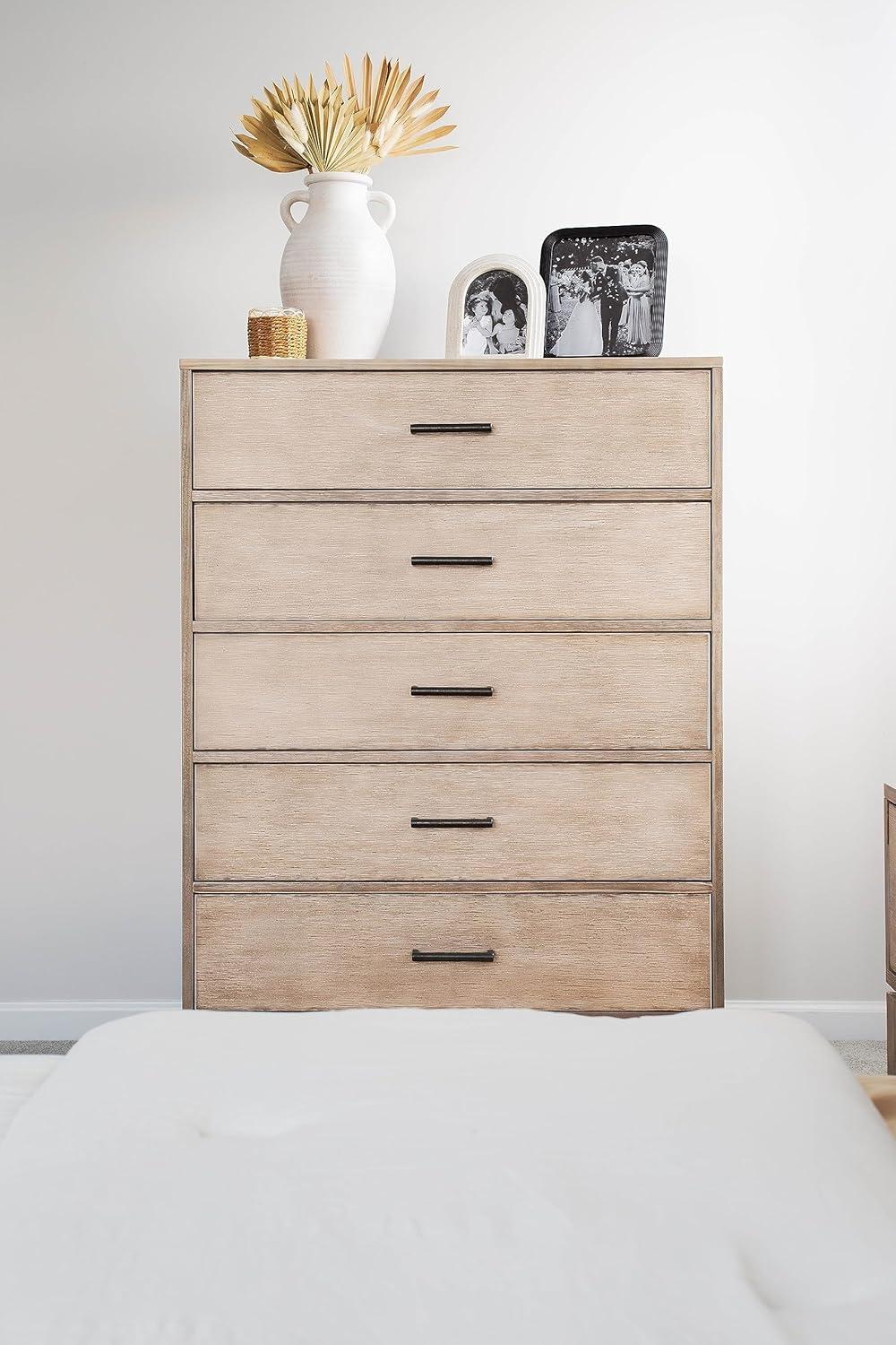 image:imagePlankBeam Contempo Wood Nightstand with 1 Drawer Wooden Side Table for Bedroom Storage Bedside End Table Seashell WirebrushSeashell Wirebrush