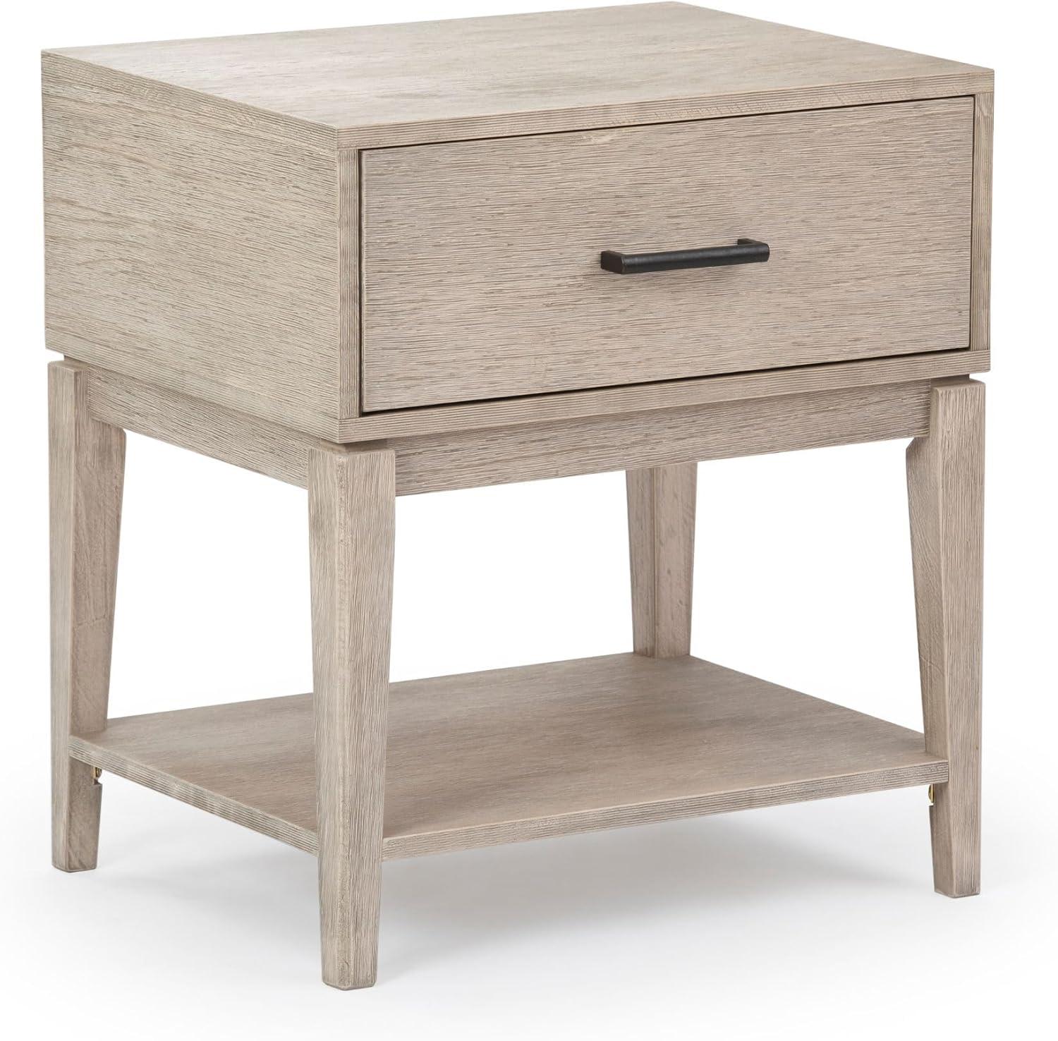 image:imagePlankBeam Contempo Wood Nightstand with 1 Drawer Wooden Side Table for Bedroom Storage Bedside End Table Seashell WirebrushSeashell Wirebrush