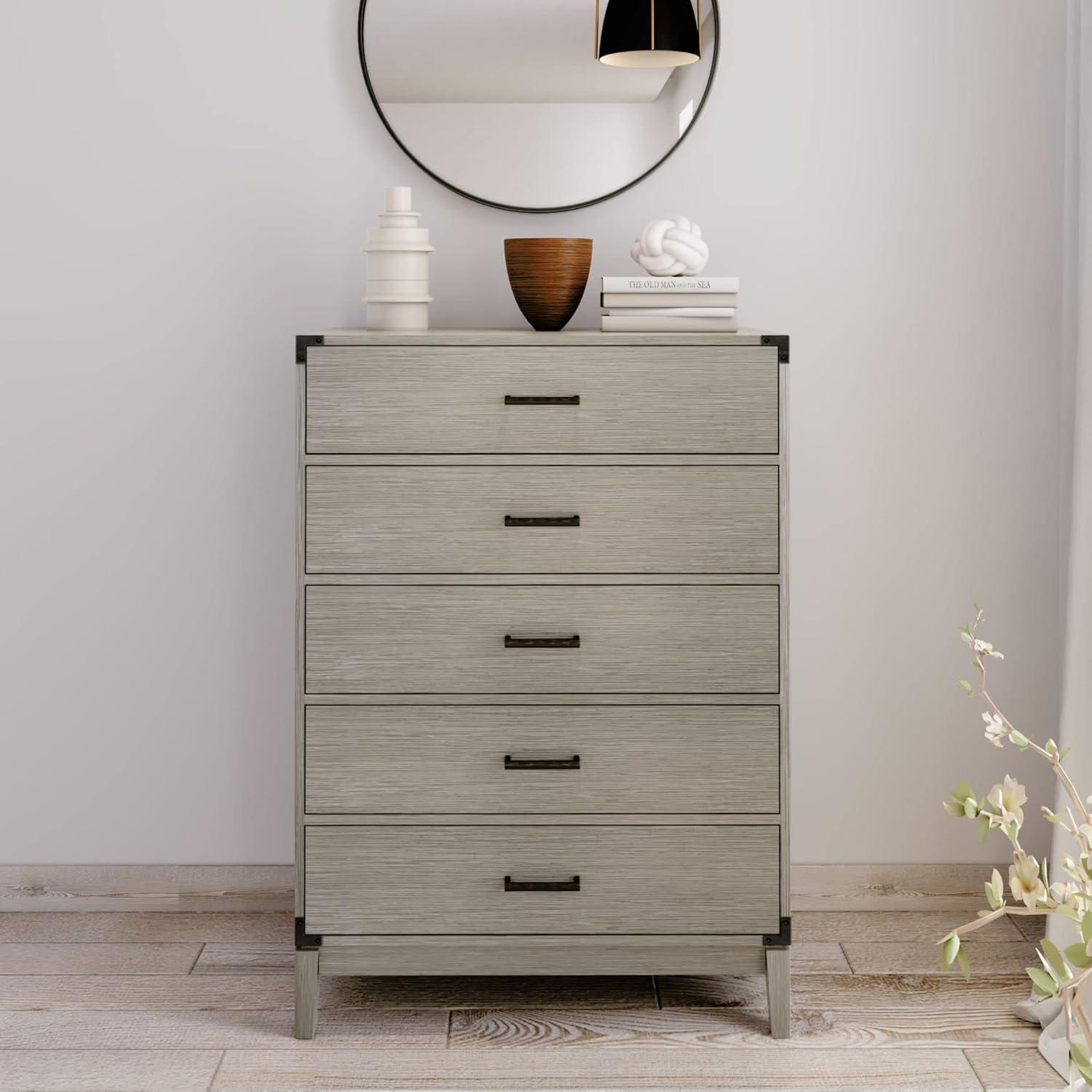 image:imagePlankBeam Contempo Wood Nightstand with 1 Drawer Wooden Side Table for Bedroom Storage Bedside End Table Seashell WirebrushSeashell Wirebrush