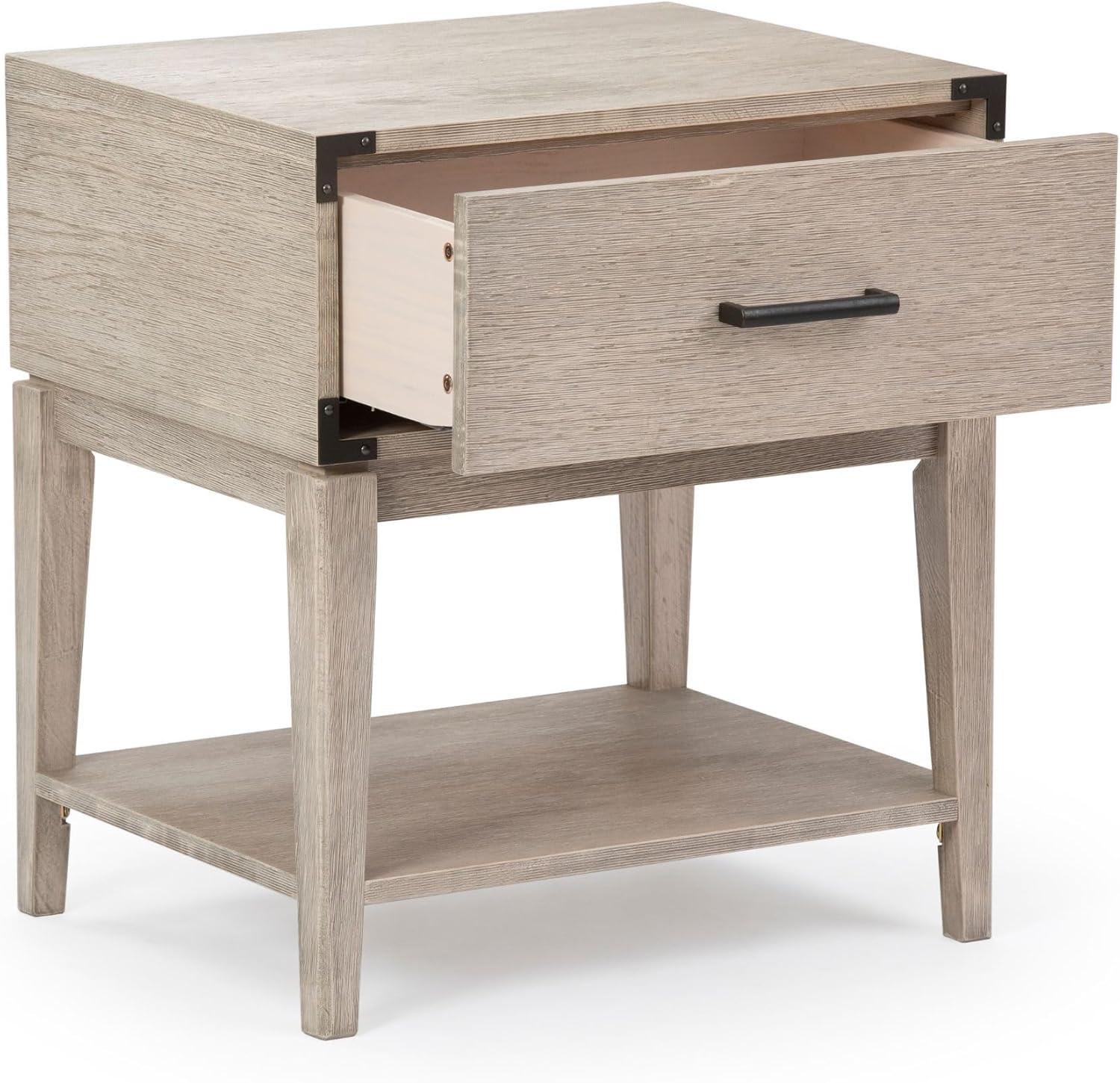 image:imagePlankBeam Contempo Wood Nightstand with 1 Drawer Wooden Side Table for Bedroom Storage Bedside End Table Seashell WirebrushSeashell Wirebrush