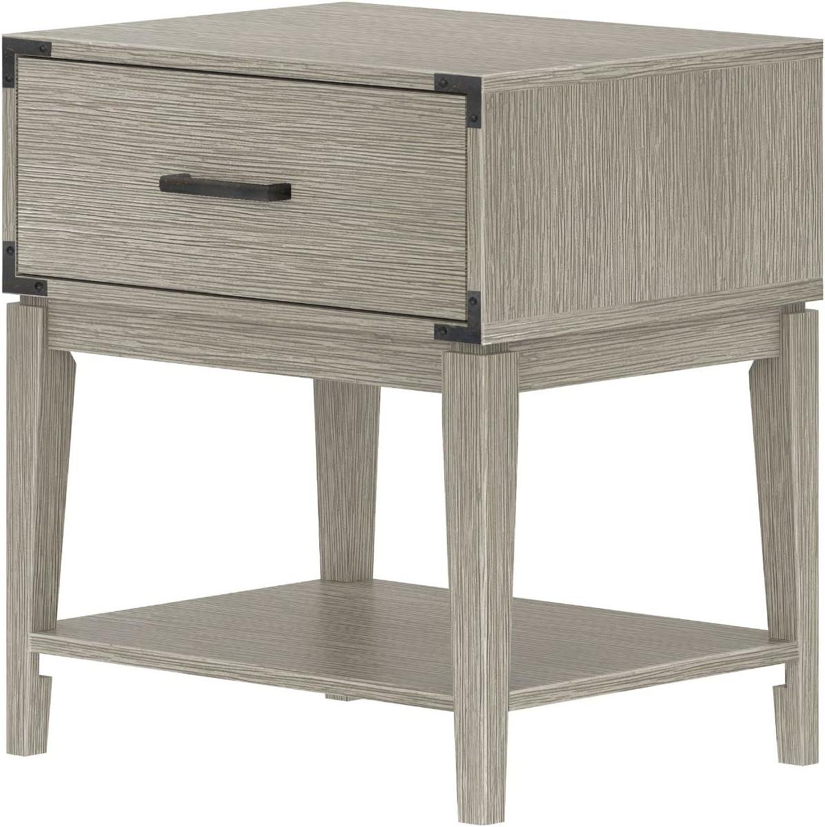 image:imagePlankBeam Contempo Wood Nightstand with 1 Drawer Wooden Side Table for Bedroom Storage Bedside End Table Seashell WirebrushSeashell Wirebrush