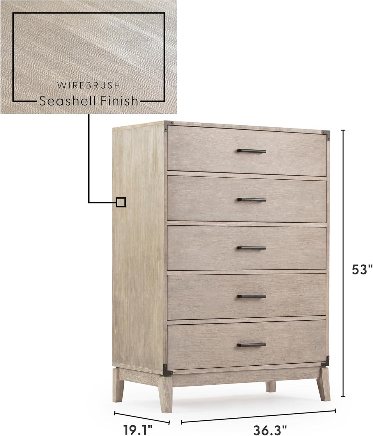 image:imagePlankBeam Contempo Wood Nightstand with 1 Drawer Wooden Side Table for Bedroom Storage Bedside End Table Seashell WirebrushSeashell Wirebrush