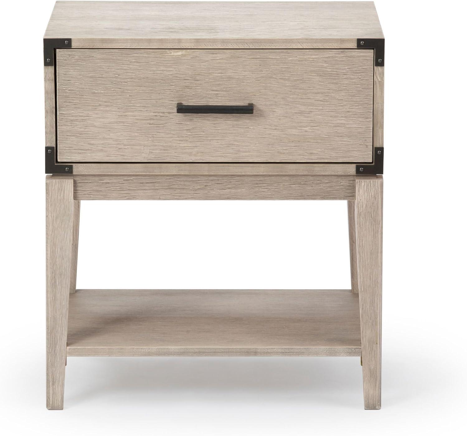 image:imagePlankBeam Contempo Wood Nightstand with 1 Drawer Wooden Side Table for Bedroom Storage Bedside End Table Seashell WirebrushSeashell Wirebrush