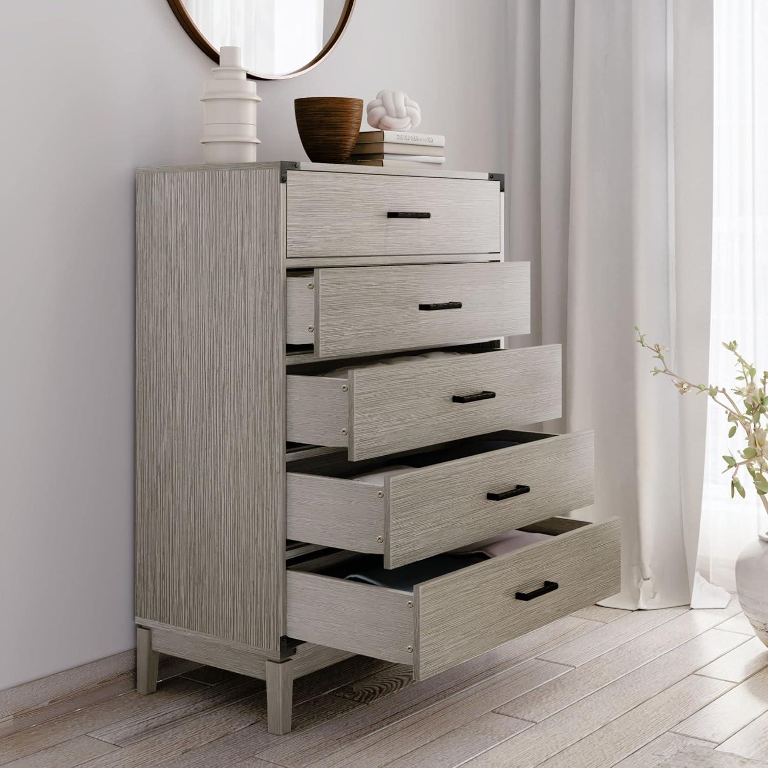 image:imagePlankBeam Contempo Wood Nightstand with 1 Drawer Wooden Side Table for Bedroom Storage Bedside End Table Seashell WirebrushSeashell Wirebrush