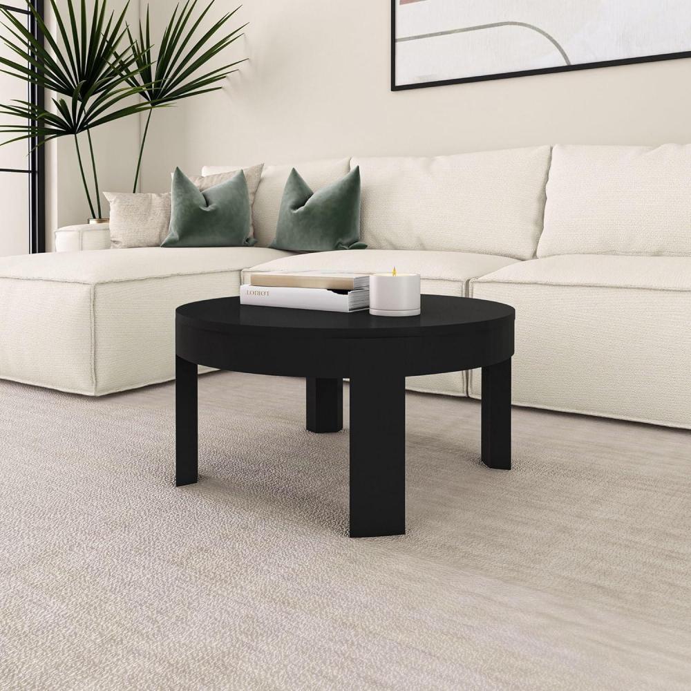 image:imagePlankBeam Contour Round Coffee Table 30 Inch Coffee Table Wood Coffee Tables for Living Room Modern Center Table Occasional Table for Small Spaces Black