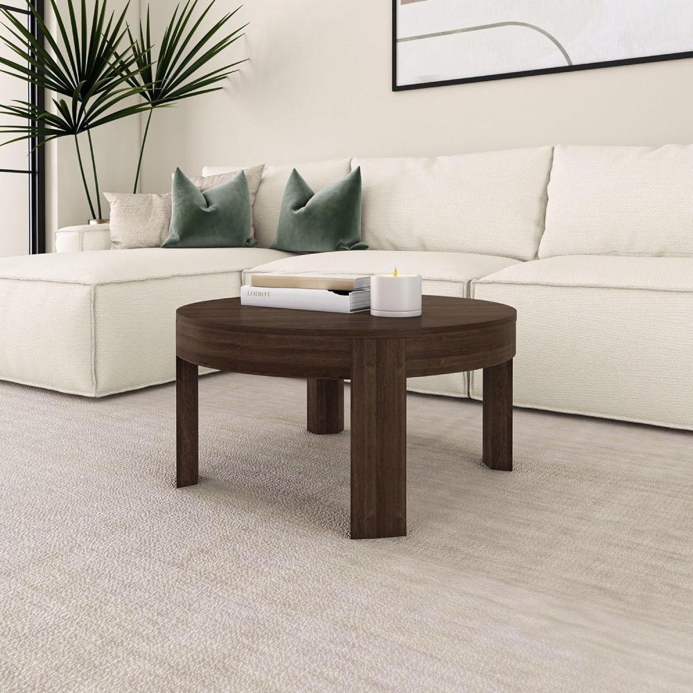 image:imagePlankBeam Contour Round Coffee Table 30 Inch Coffee Table Wood Coffee Tables for Living Room Modern Center Table Occasional Table for Small Spaces Walnut