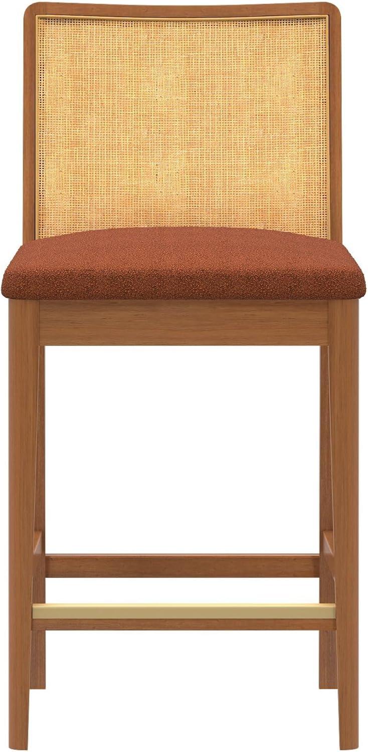 image:imagePlankBeam Elio Counter Height Bar Chair 2Pack Rattan Back Boucl Upholstered Seat Solid Rubberwood Frame LowVOC Finish Easy Assembly PecanTerracottaPecanTerracotta