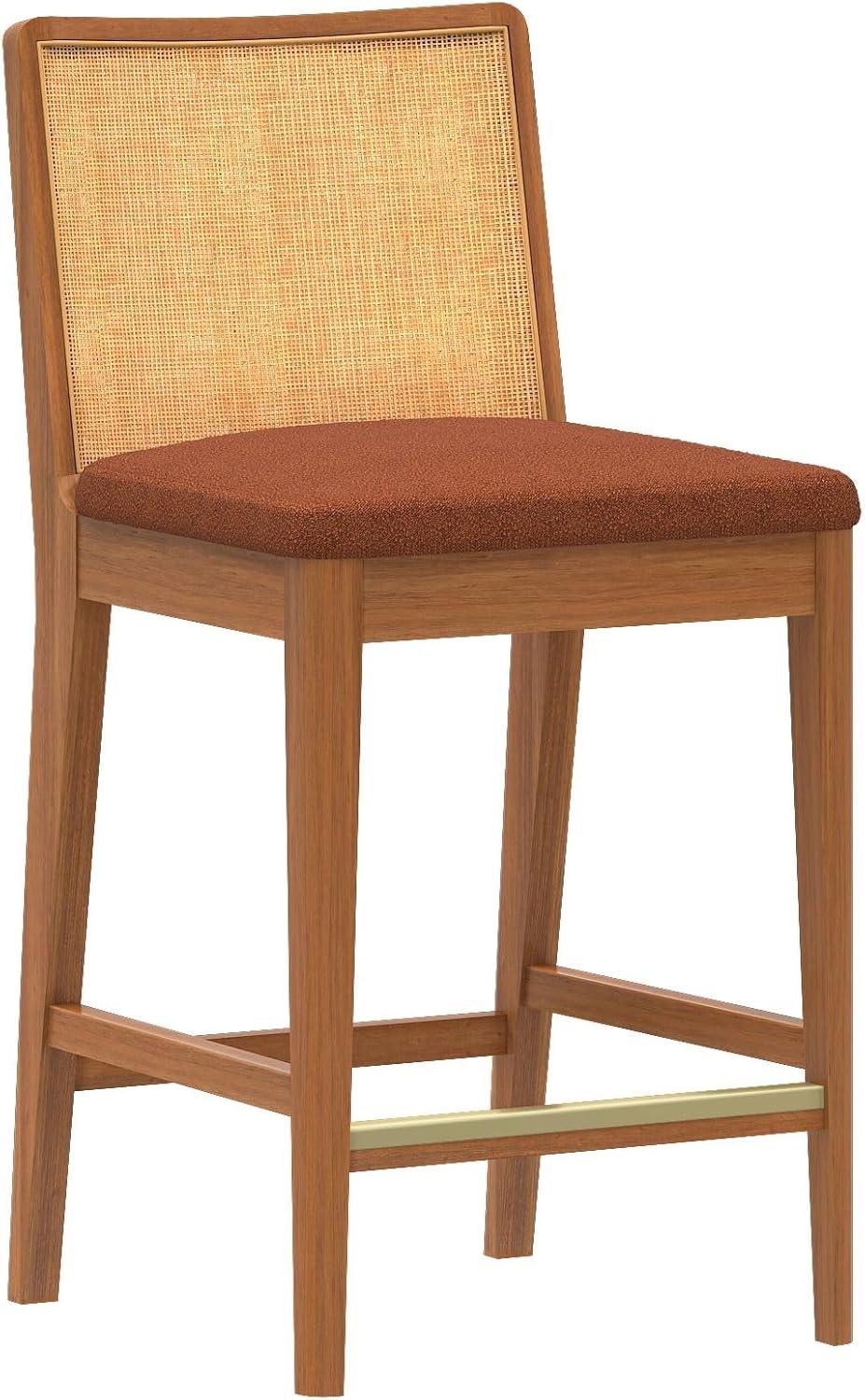 image:imagePlankBeam Elio Counter Height Bar Chair 2Pack Rattan Back Boucl Upholstered Seat Solid Rubberwood Frame LowVOC Finish Easy Assembly PecanTerracottaPecanTerracotta