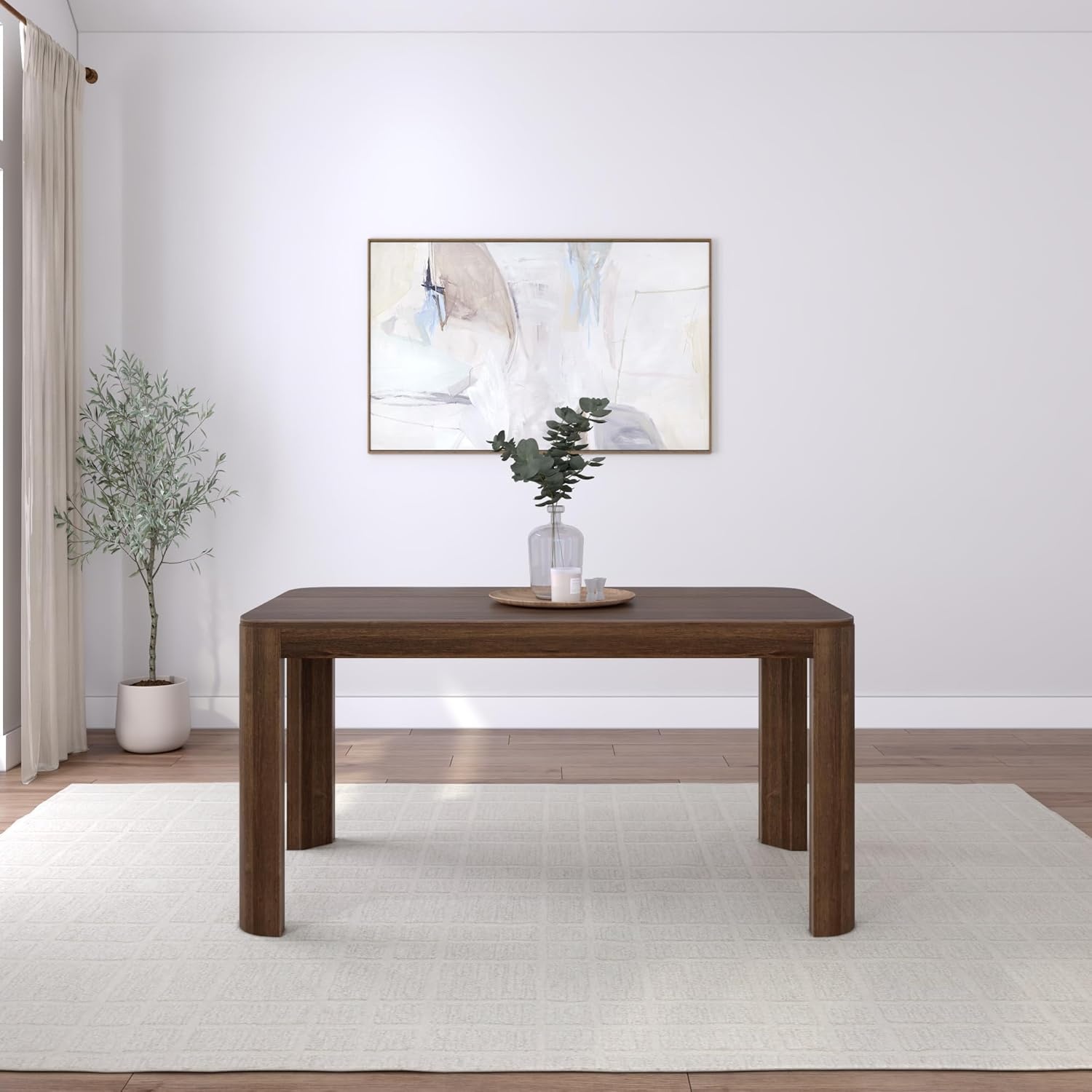 image:imagePlankBeam Contour Dining Table 60 Inch Solid Wood Kitchen Table Modern Round Table for 4 Wooden Rectangular Kitchen amp Dining Table for Home WalnutWalnut