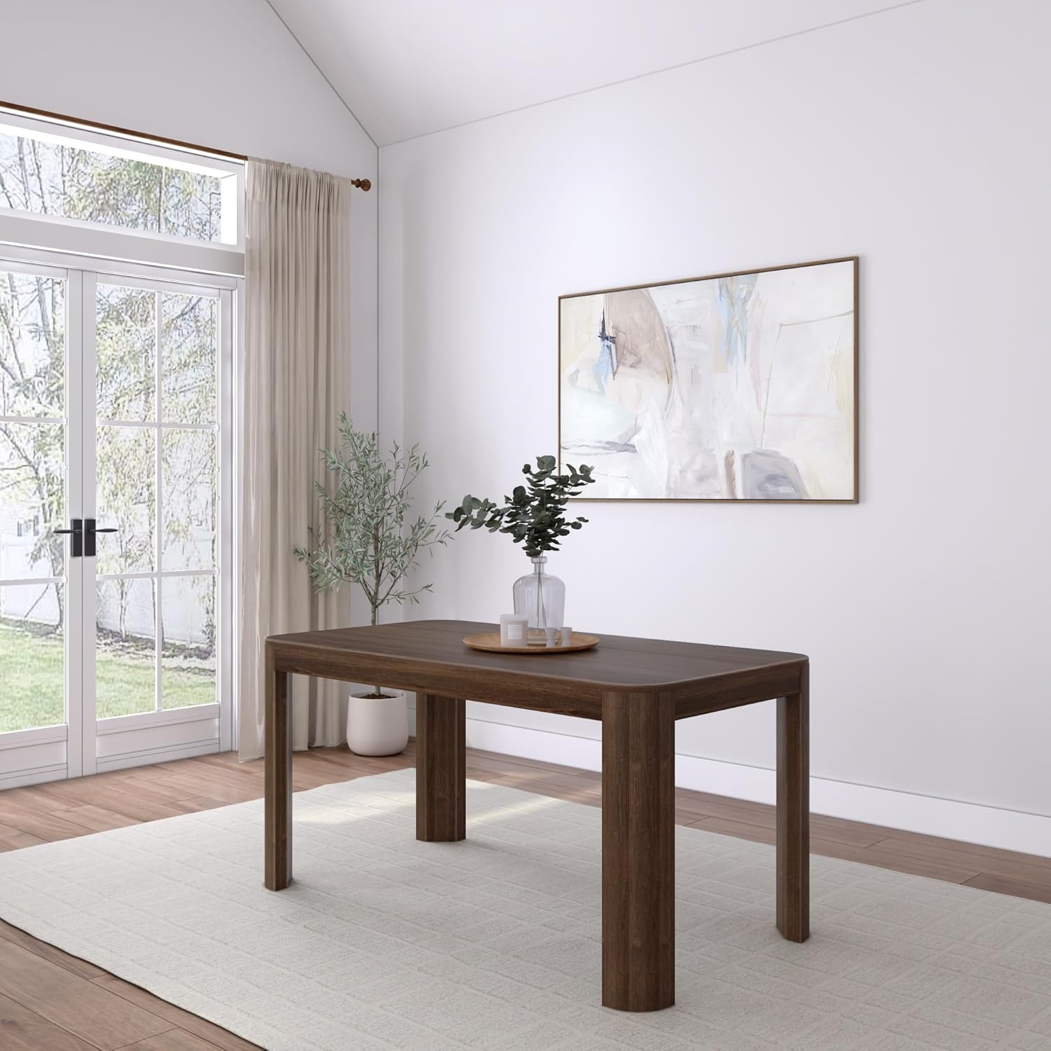 image:imagePlankBeam Contour Dining Table 60 Inch Solid Wood Kitchen Table Modern Round Table for 4 Wooden Rectangular Kitchen amp Dining Table for Home WalnutWalnut