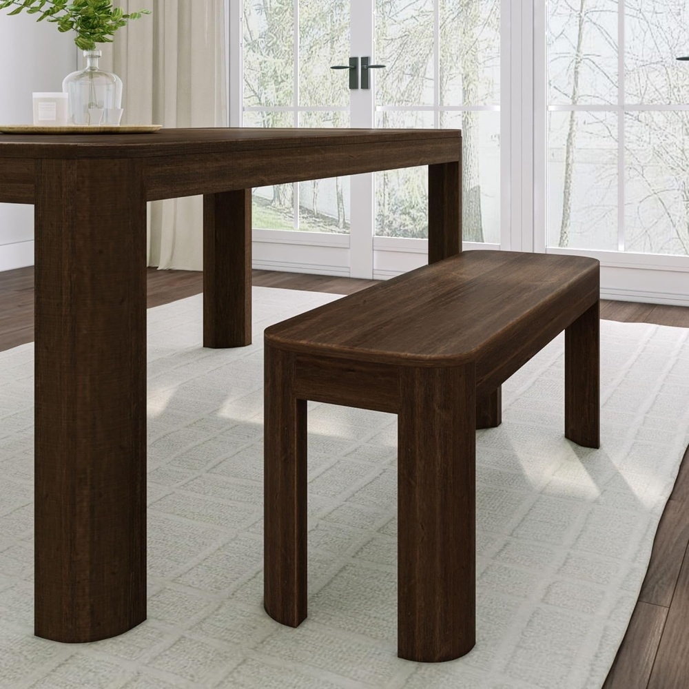 image:imagePlankBeam Contour Dining Table 60 Inch Solid Wood Kitchen Table Modern Round Table for 4 Wooden Rectangular Kitchen amp Dining Table for Home WalnutWalnut
