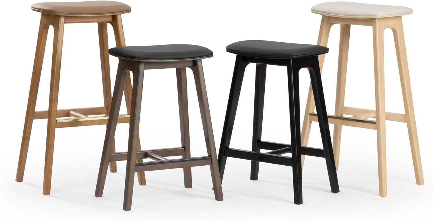 image:imagePlankBeam Beryl Counter Height Stool MidCentury Modern Rubberwood Bar Stool with Faux Leather Seat Metal Footrest Easy Assembly BlondeSesameBlondeSesame