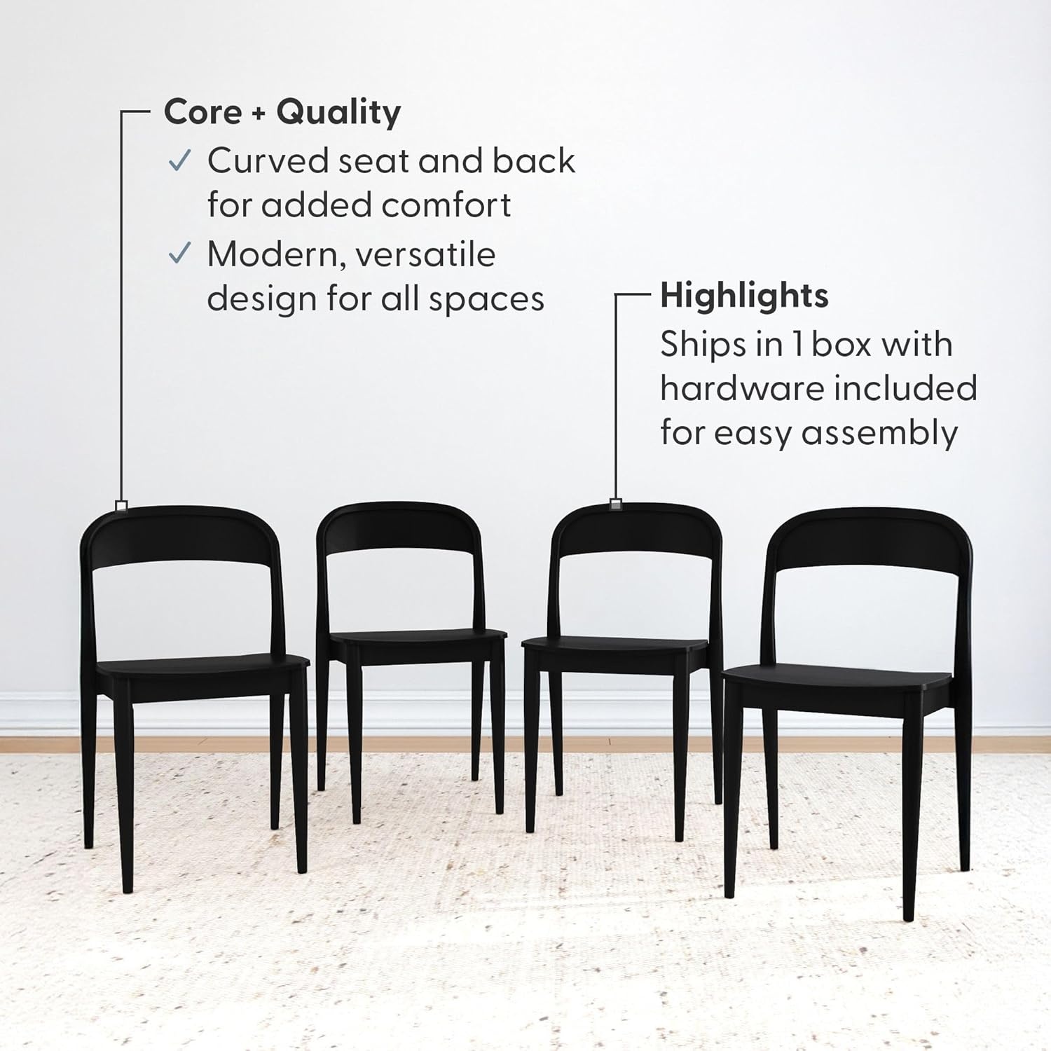 image:imagePlankBeam Loar Dining Chair 4Pack MidCentury Rubberwood and Engineered Wood with Curved Backrest Easy Assembly BlondeBlack