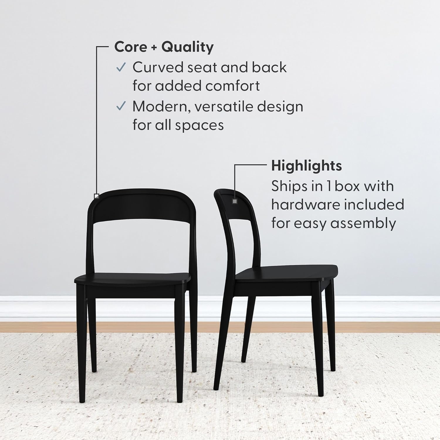 image:imagePlankBeam Loar Dining Chair 4Pack MidCentury Rubberwood and Engineered Wood with Curved Backrest Easy Assembly BlondeBlack