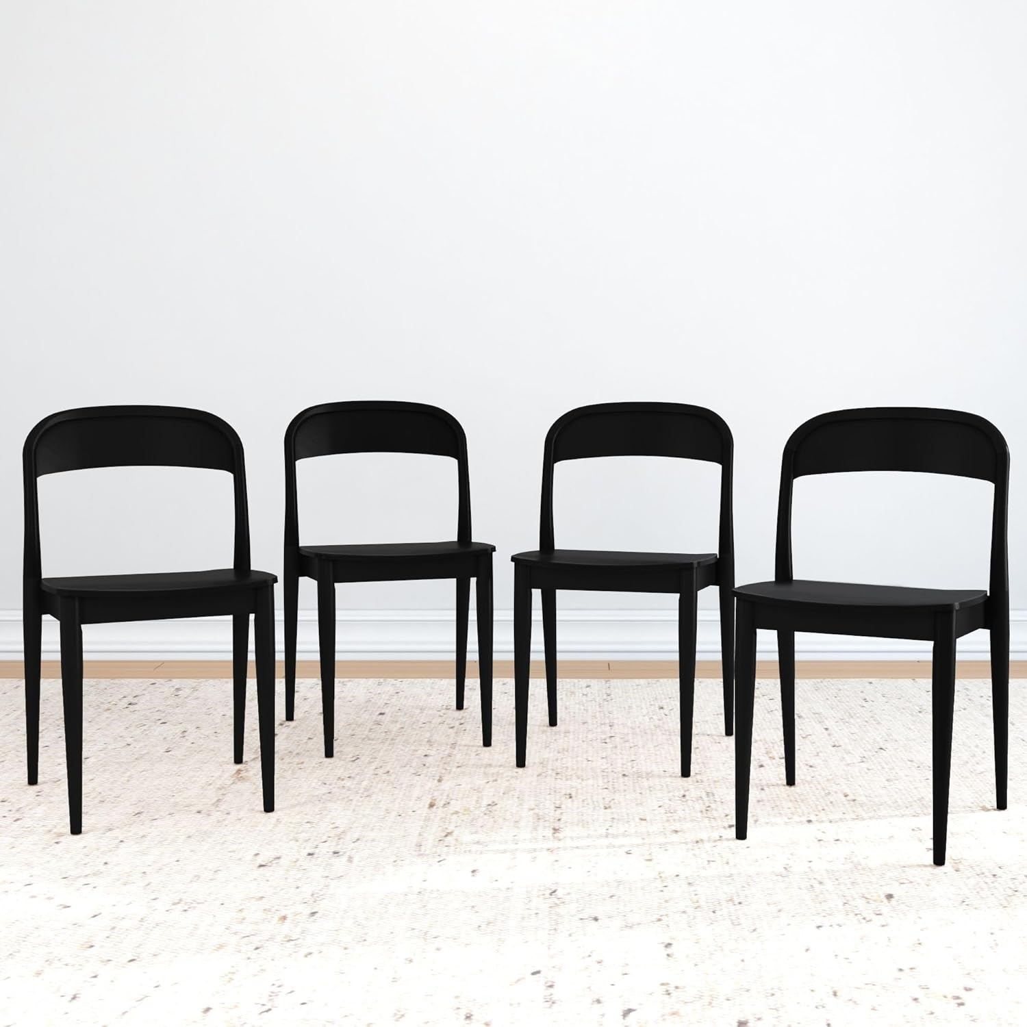 image:imagePlankBeam Loar Dining Chair 4Pack MidCentury Rubberwood and Engineered Wood with Curved Backrest Easy Assembly BlondeBlack
