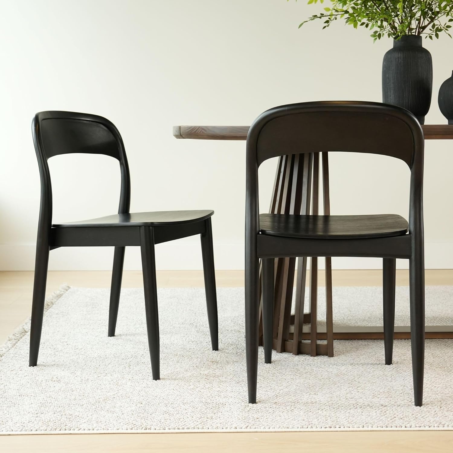 image:imagePlankBeam Loar Dining Chair 4Pack MidCentury Rubberwood and Engineered Wood with Curved Backrest Easy Assembly BlondeBlack