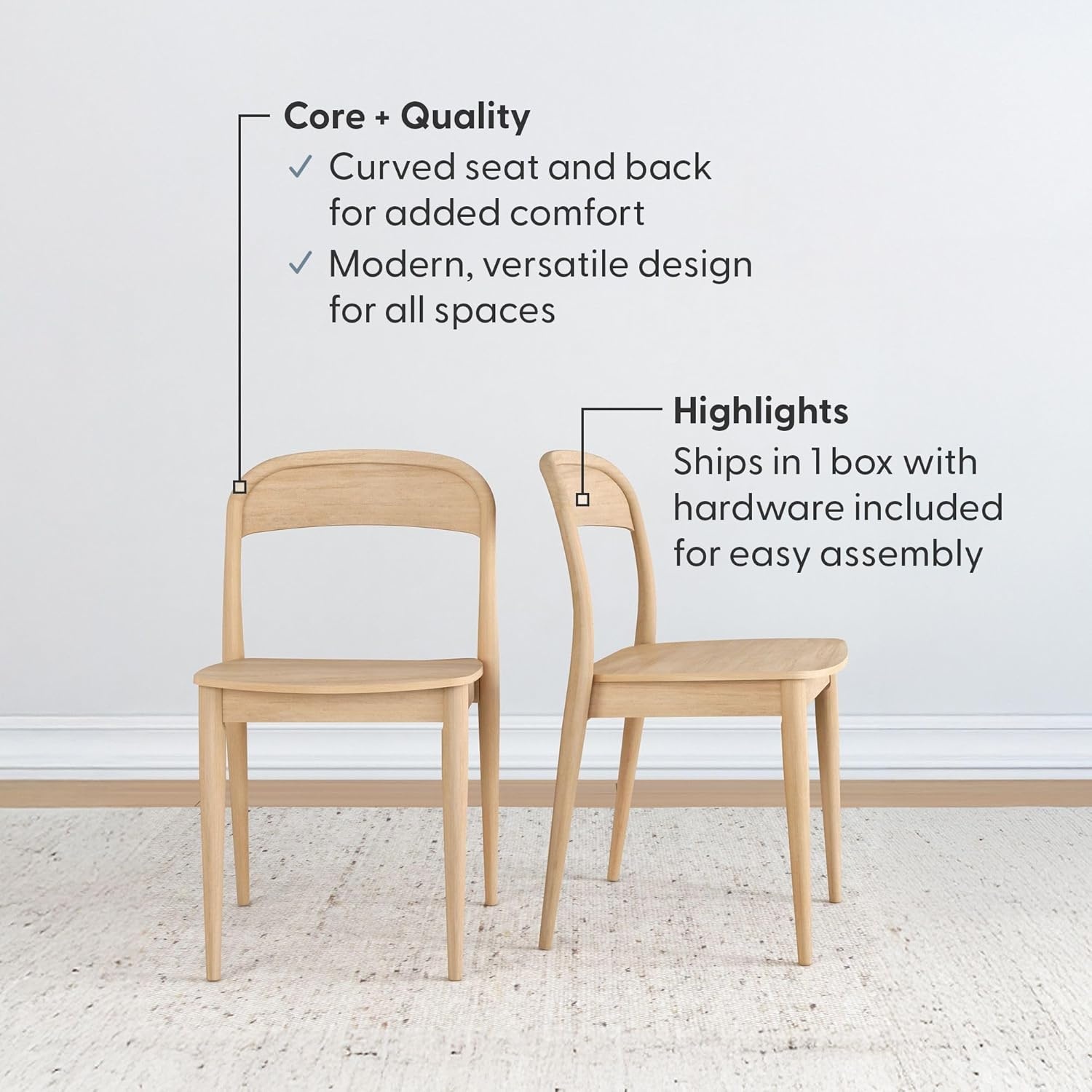 image:imagePlankBeam Loar Dining Chair 4Pack MidCentury Rubberwood and Engineered Wood with Curved Backrest Easy Assembly BlondeBlonde