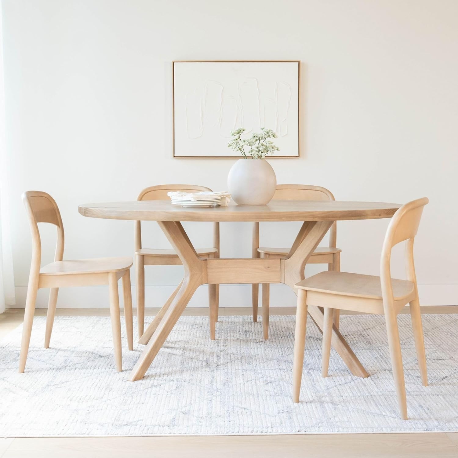 image:imagePlankBeam Loar Dining Chair 4Pack MidCentury Rubberwood and Engineered Wood with Curved Backrest Easy Assembly BlondeBlonde