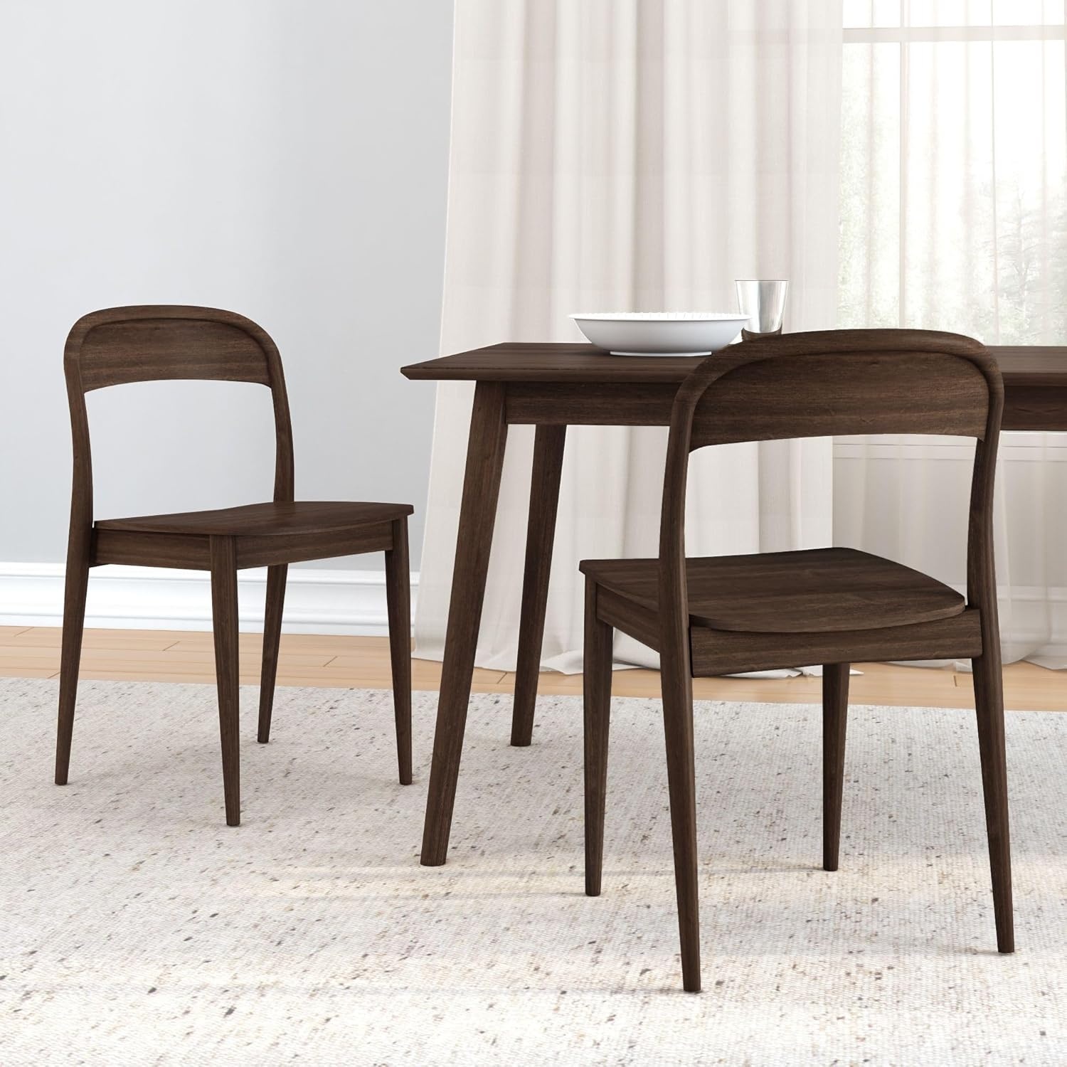 image:imagePlankBeam Loar Dining Chair 4Pack MidCentury Rubberwood and Engineered Wood with Curved Backrest Easy Assembly BlondeWalnut