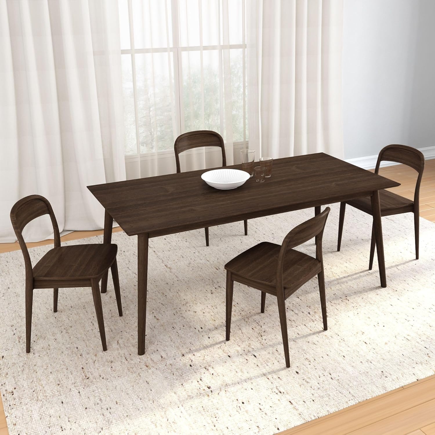 image:imagePlankBeam Loar Dining Chair 4Pack MidCentury Rubberwood and Engineered Wood with Curved Backrest Easy Assembly BlondeWalnut