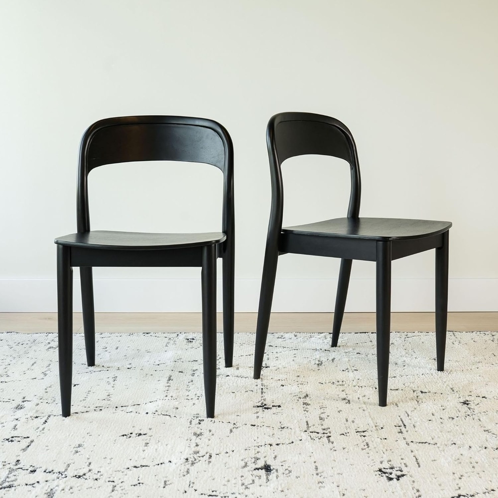 image:imagePlankBeam Loar Dining Chair 4Pack MidCentury Rubberwood and Engineered Wood with Curved Backrest Easy Assembly BlondeBlack
