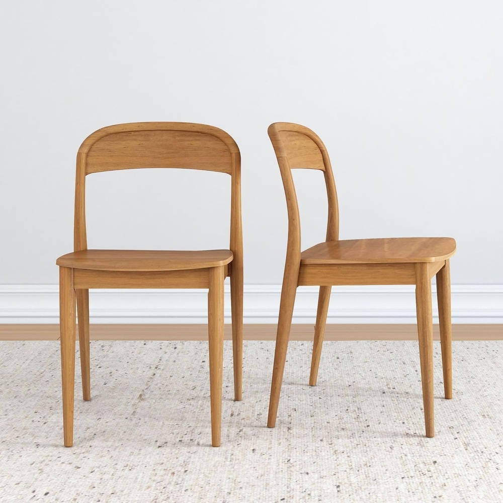 image:imagePlankBeam Loar Dining Chair 4Pack MidCentury Rubberwood and Engineered Wood with Curved Backrest Easy Assembly BlondePecan