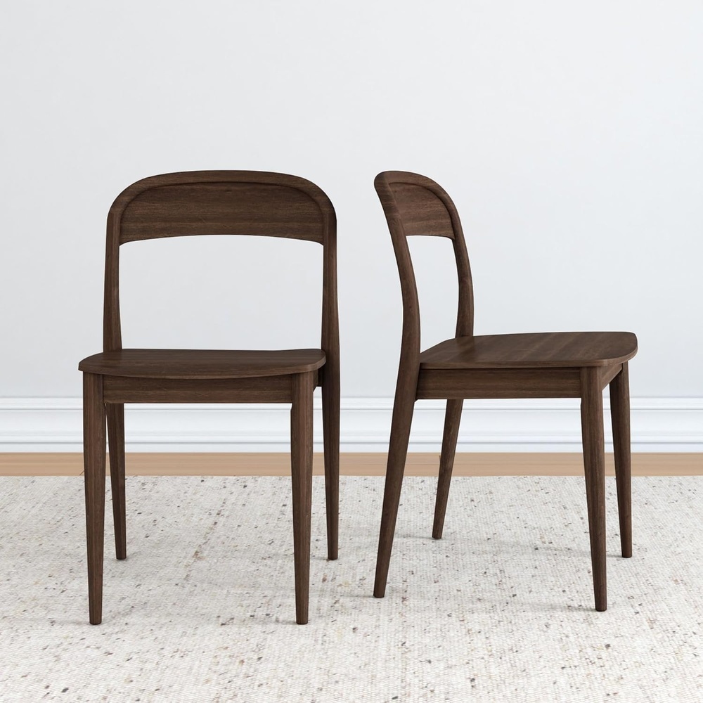 image:imagePlankBeam Loar Dining Chair 4Pack MidCentury Rubberwood and Engineered Wood with Curved Backrest Easy Assembly BlondeWalnut